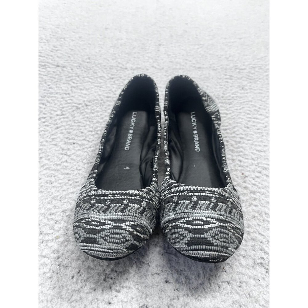 Lucky Brand Ballet Flats Womens 9.5 Emma Black Aztec Print Stretch - Picture 3 of 8